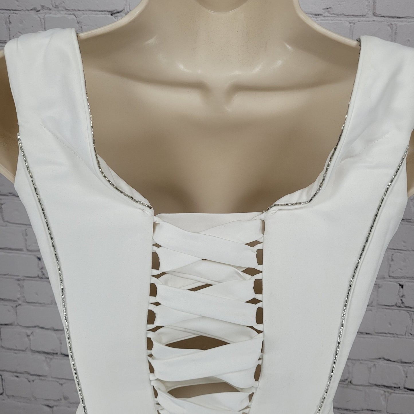 Maggie Sottero White Embellished Beaded Bridal Boned Tie Formal Corset Top O/S
