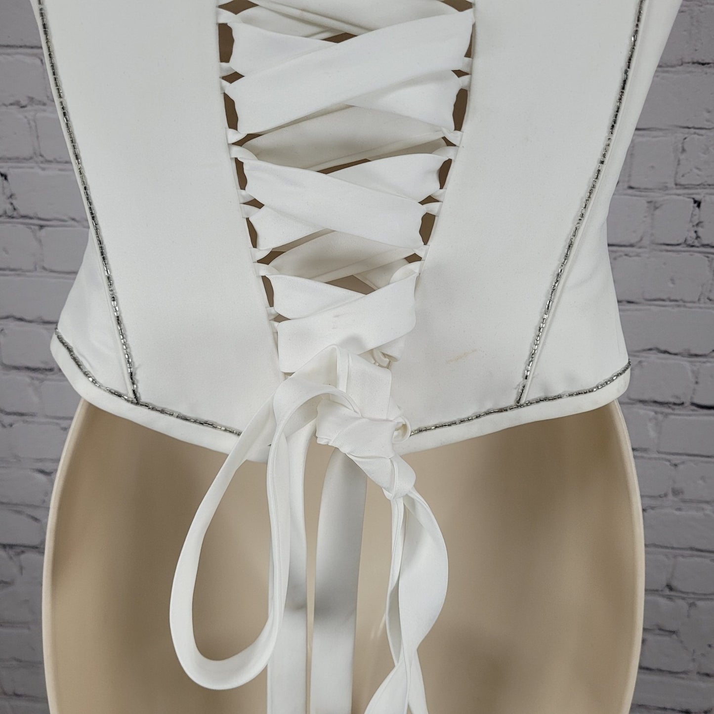 Maggie Sottero White Embellished Beaded Bridal Boned Tie Formal Corset Top O/S