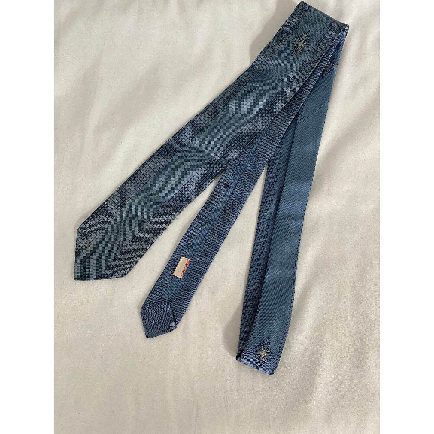 Vintage Beau Brummell Blue Embroidered Short Skinny Neck Tie (51” x 2.5”)