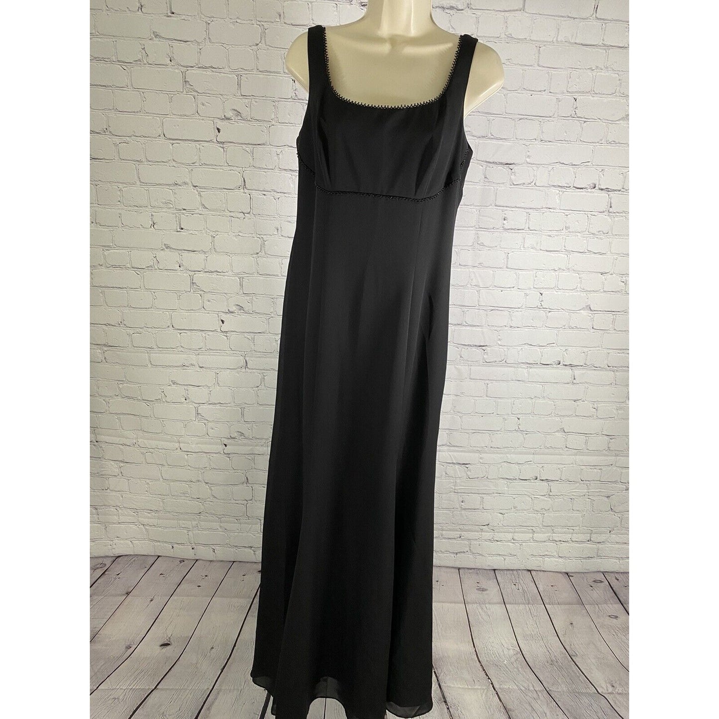 VTG David’s Bridal Black Beaded Lined Back Zip Long Princess Gown Dress XS