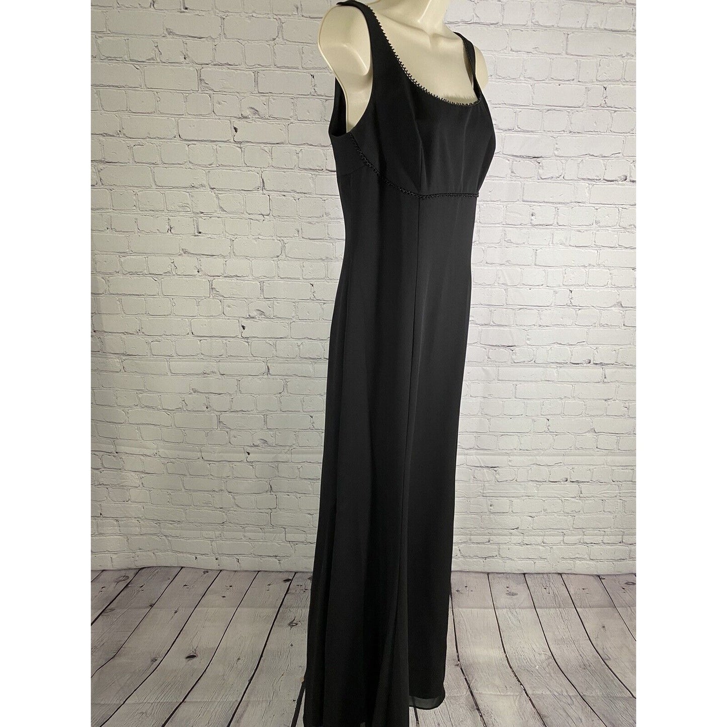 VTG David’s Bridal Black Beaded Lined Back Zip Long Princess Gown Dress XS