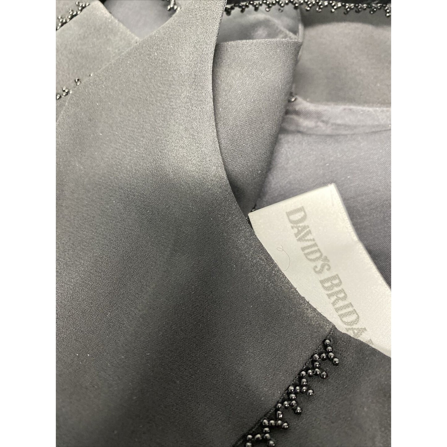 VTG David’s Bridal Black Beaded Lined Back Zip Long Princess Gown Dress XS