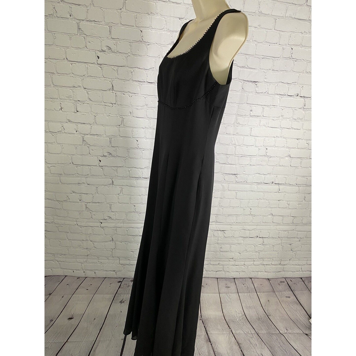 VTG David’s Bridal Black Beaded Lined Back Zip Long Princess Gown Dress XS
