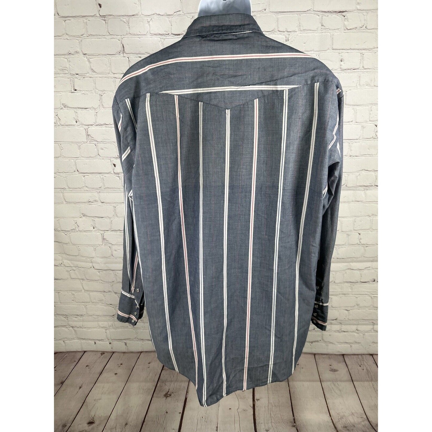 VTG Sheplers Blue Striped Lightweight Pearl Snap Long Sleeve Button Up Shirt XL