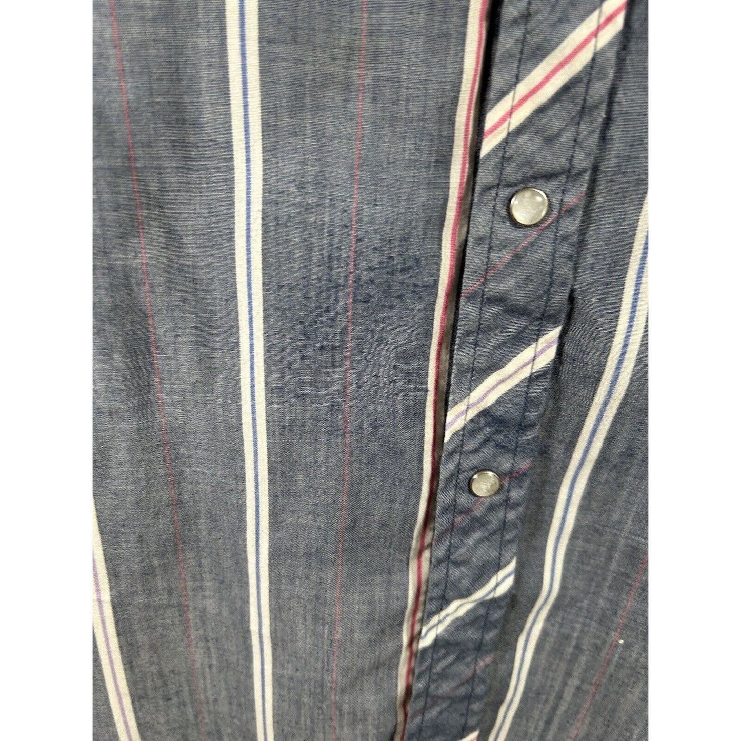 VTG Sheplers Blue Striped Lightweight Pearl Snap Long Sleeve Button Up Shirt XL