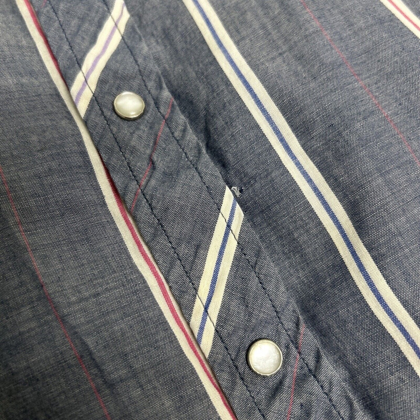 VTG Sheplers Blue Striped Lightweight Pearl Snap Long Sleeve Button Up Shirt XL