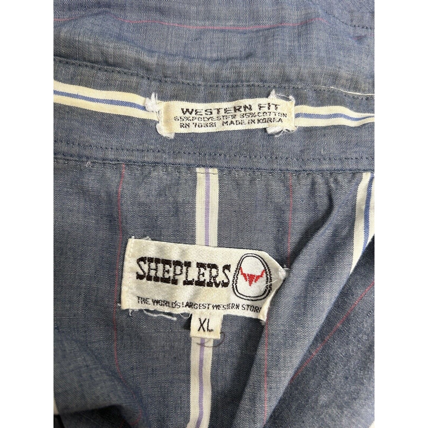 VTG Sheplers Blue Striped Lightweight Pearl Snap Long Sleeve Button Up Shirt XL