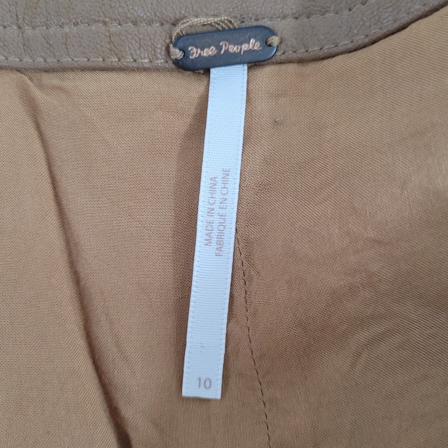 Free People Tan Brown Faux Leather Belted Buttoned Front Slit Mini Skirt Size 10