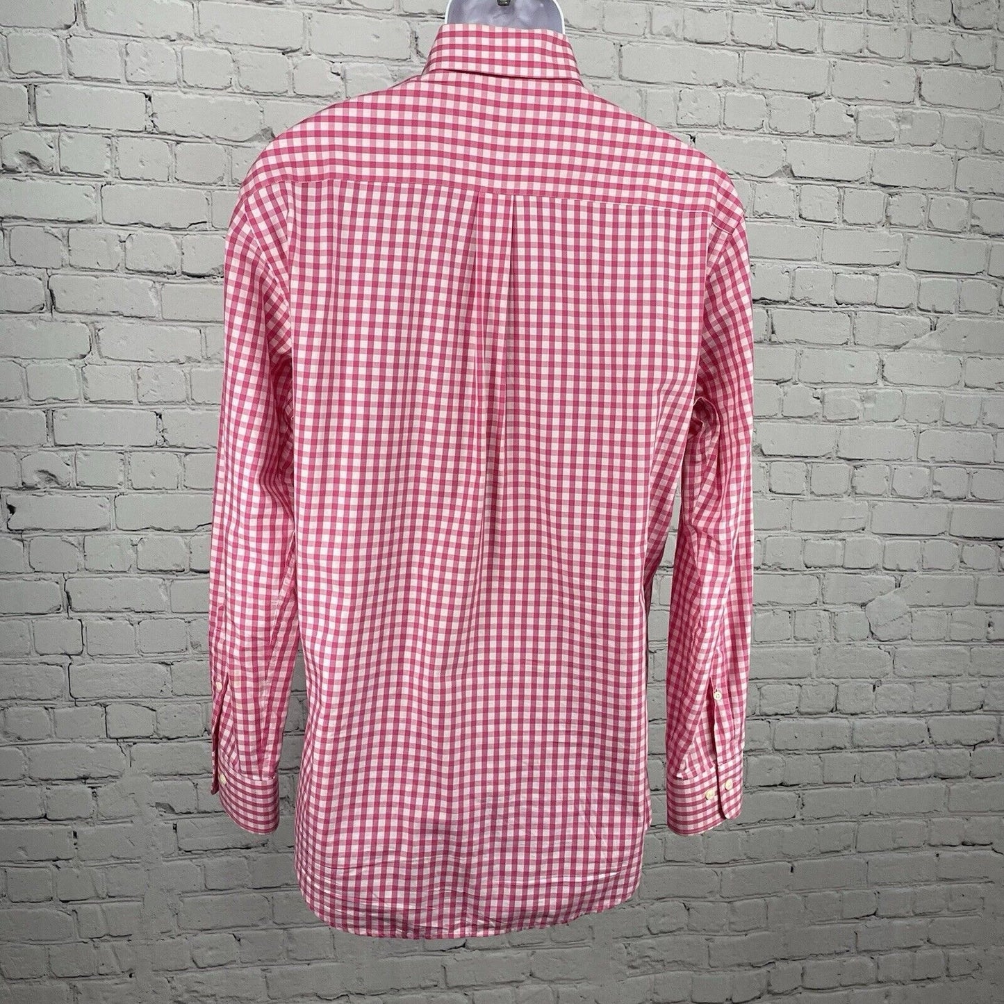 Peter Millar Pink Checkered Button Up Long Sleeve Cotton Shirt Size Medium M