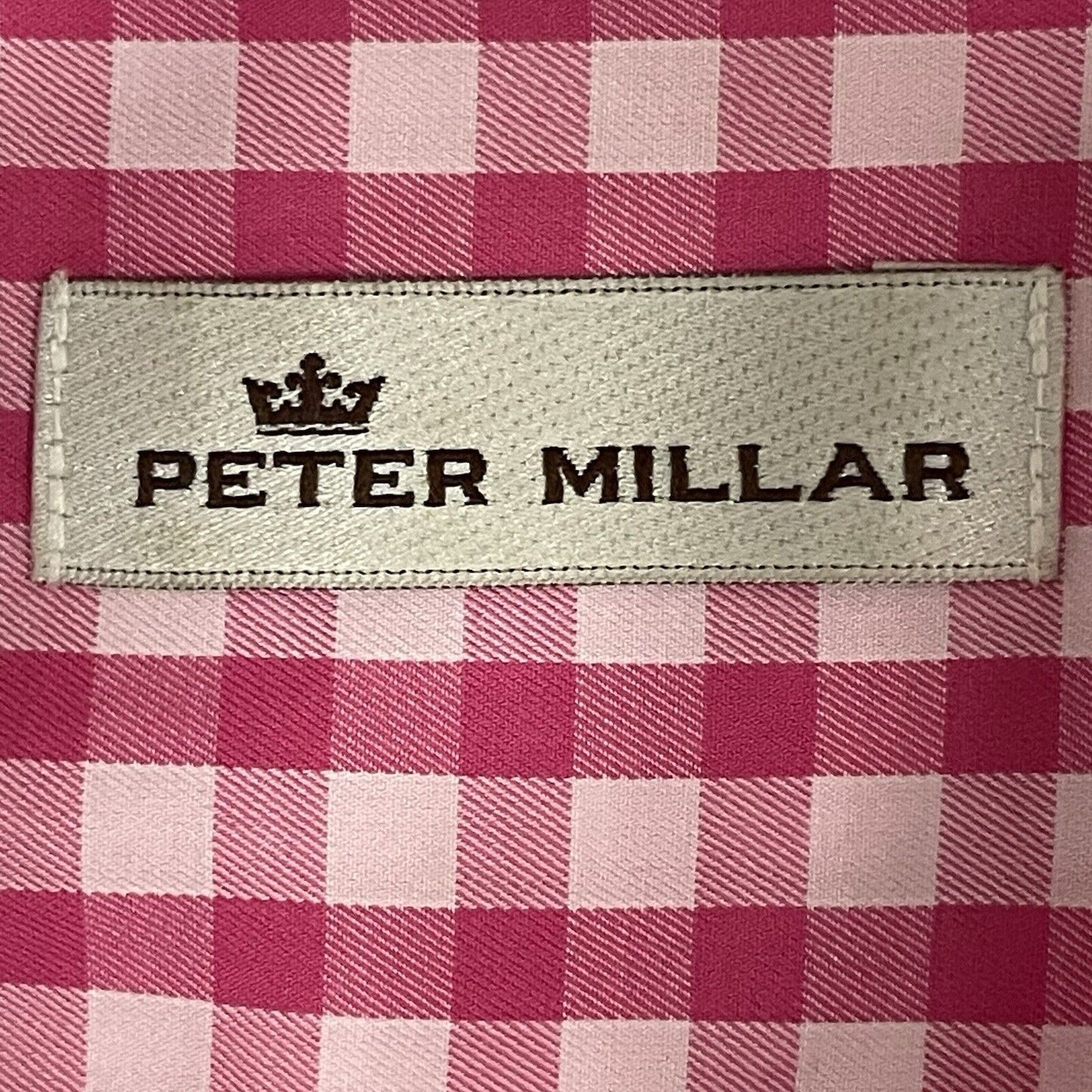 Peter Millar Pink Checkered Button Up Long Sleeve Cotton Shirt Size Medium M
