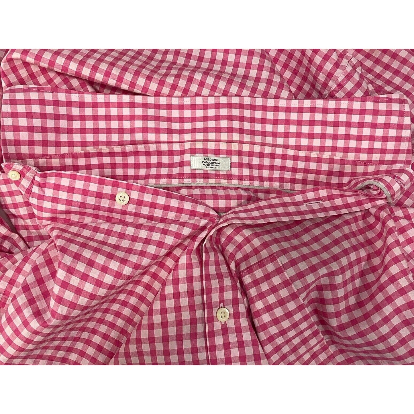 Peter Millar Pink Checkered Button Up Long Sleeve Cotton Shirt Size Medium M