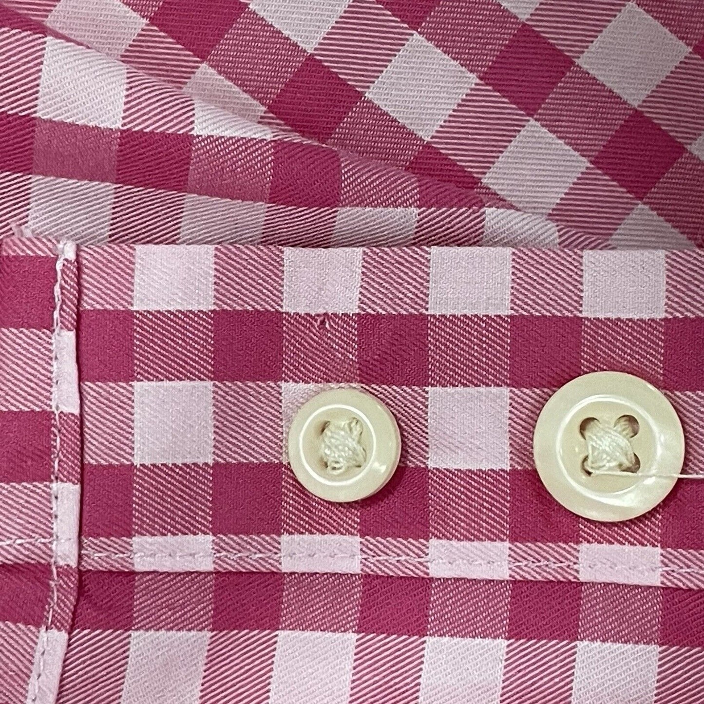 Peter Millar Pink Checkered Button Up Long Sleeve Cotton Shirt Size Medium M