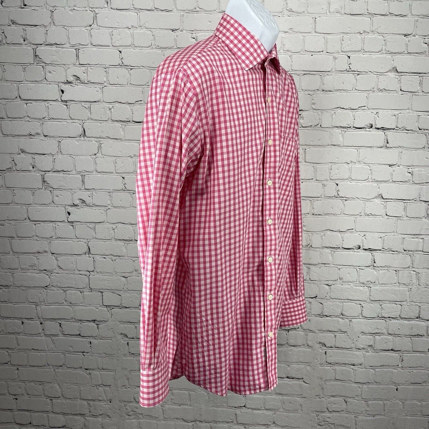 Peter Millar Pink Checkered Button Up Long Sleeve Cotton Shirt Size Medium M