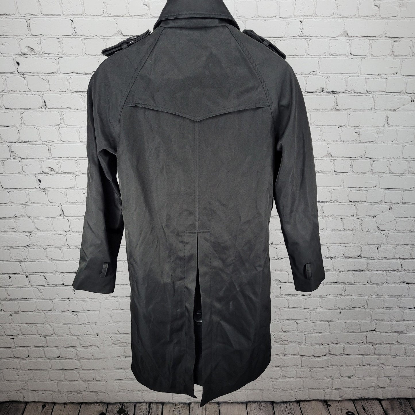 AOWOFS Black Double Breasted Vented Back Inner Pocket Trench Pea Coat Small S