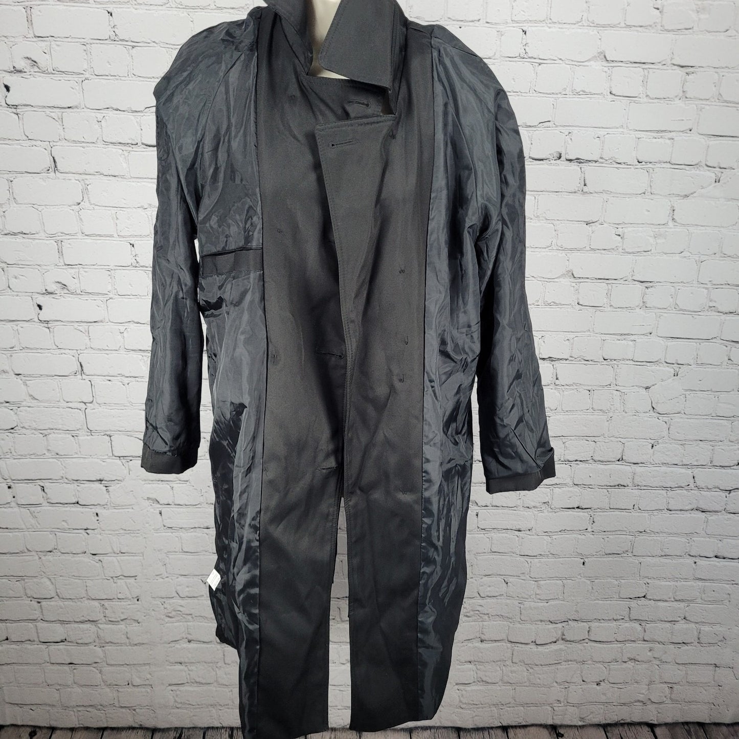AOWOFS Black Double Breasted Vented Back Inner Pocket Trench Pea Coat Small S
