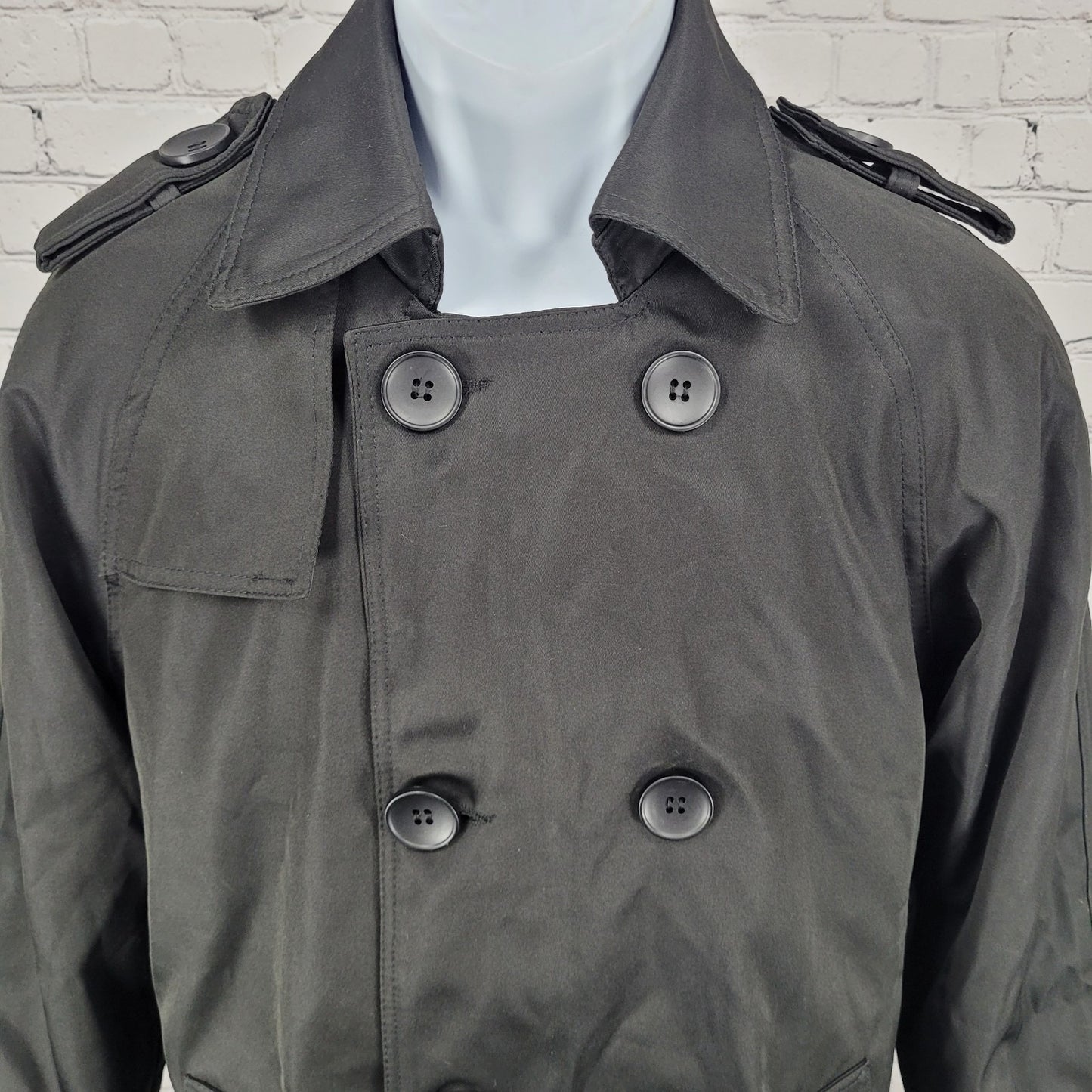 AOWOFS Black Double Breasted Vented Back Inner Pocket Trench Pea Coat Small S