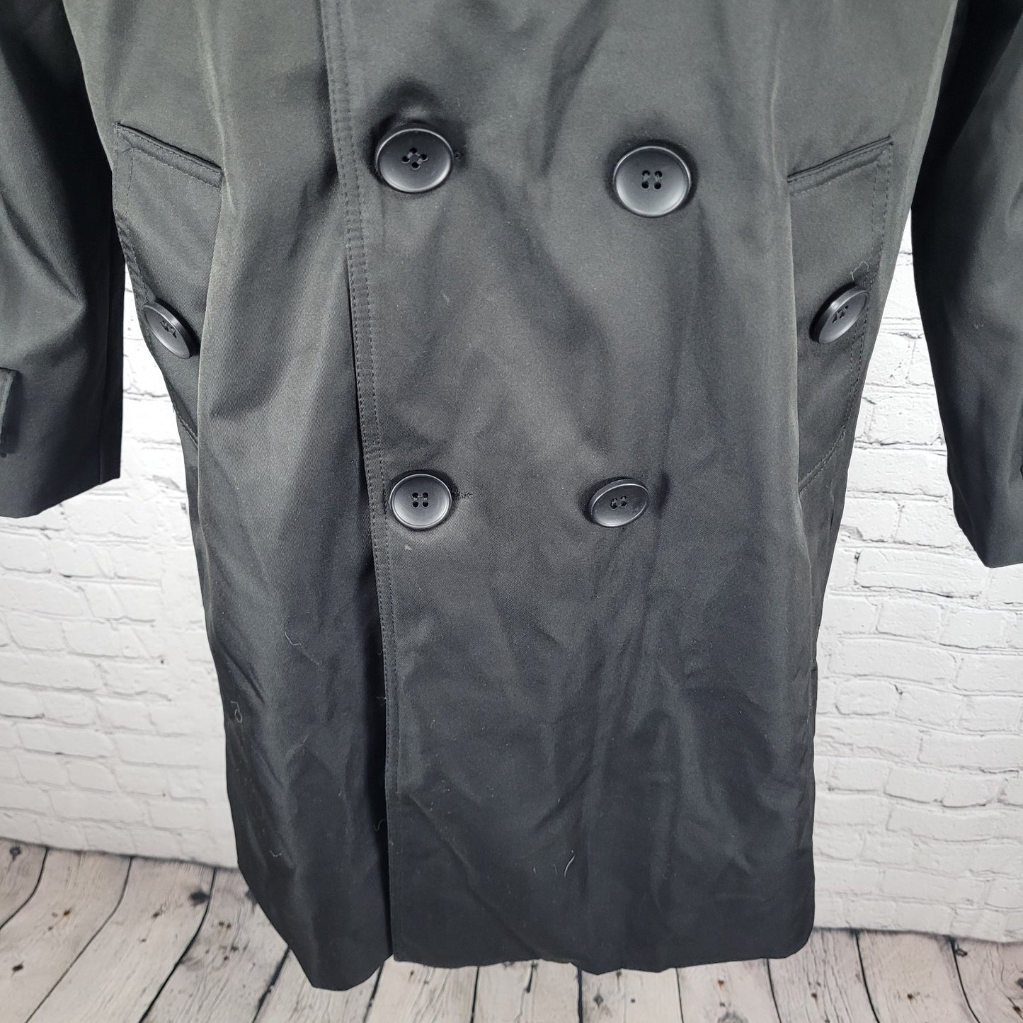 AOWOFS Black Double Breasted Vented Back Inner Pocket Trench Pea Coat Small S