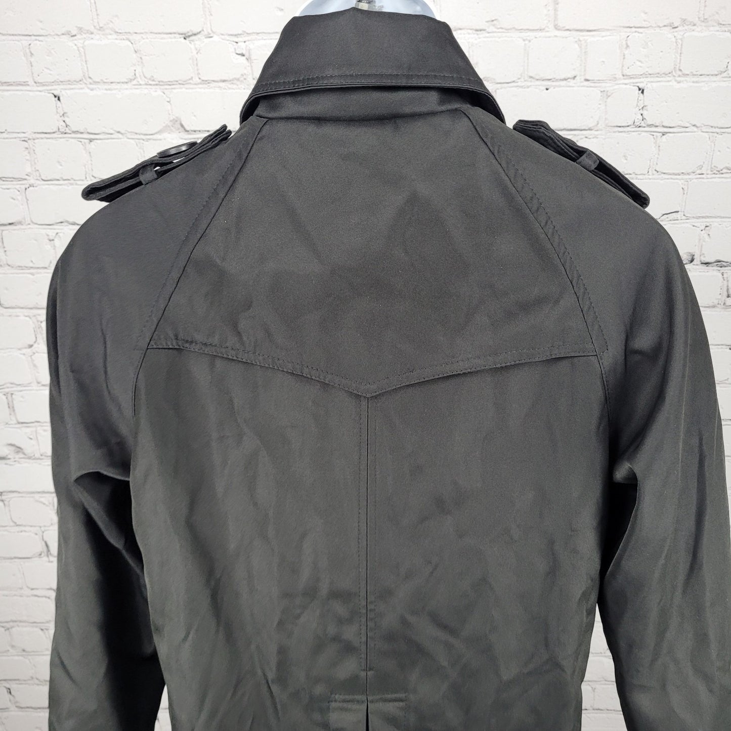 AOWOFS Black Double Breasted Vented Back Inner Pocket Trench Pea Coat Small S