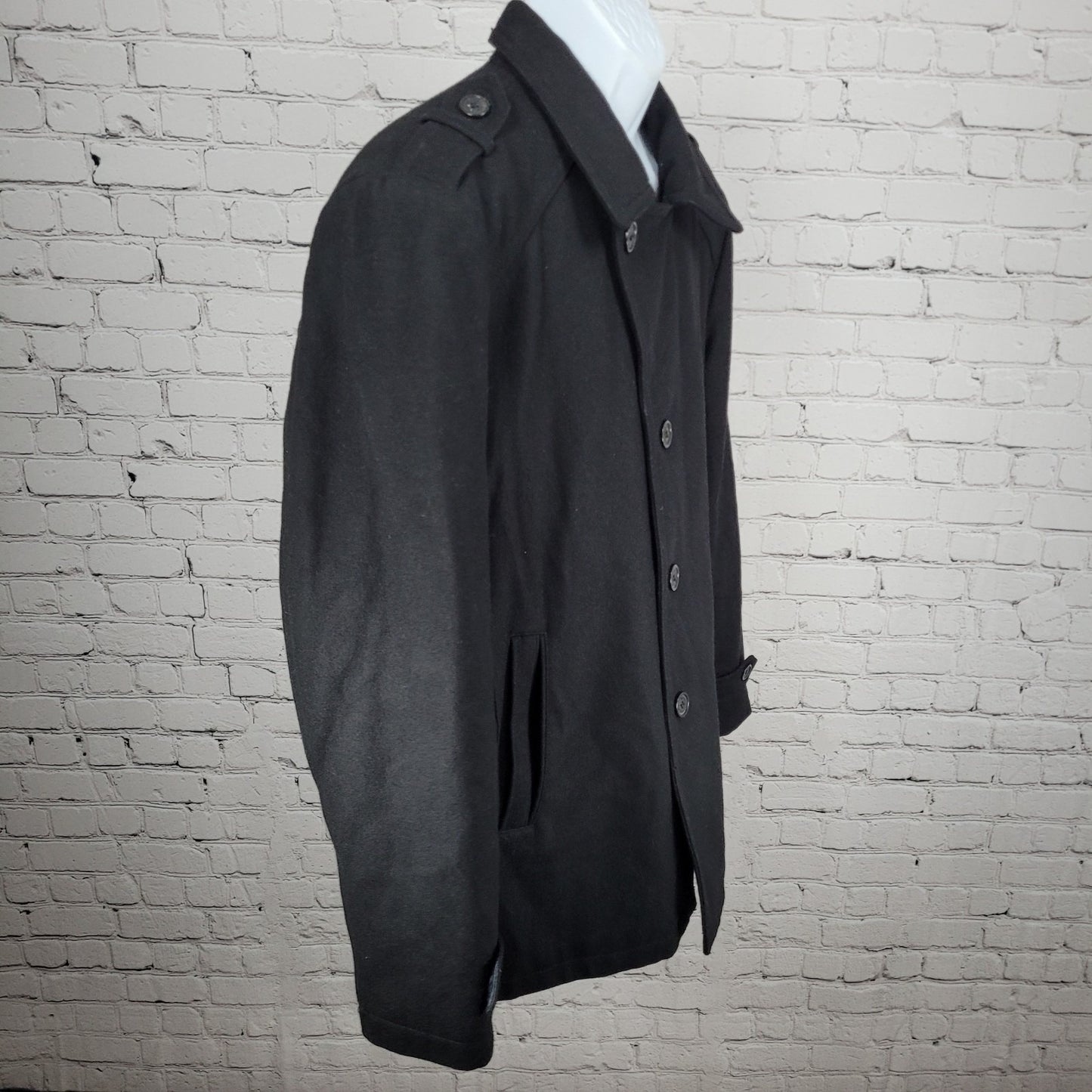 Michael Kors Black Wool Blend Insulated Quilted Lining Buttoned Coat Size LT