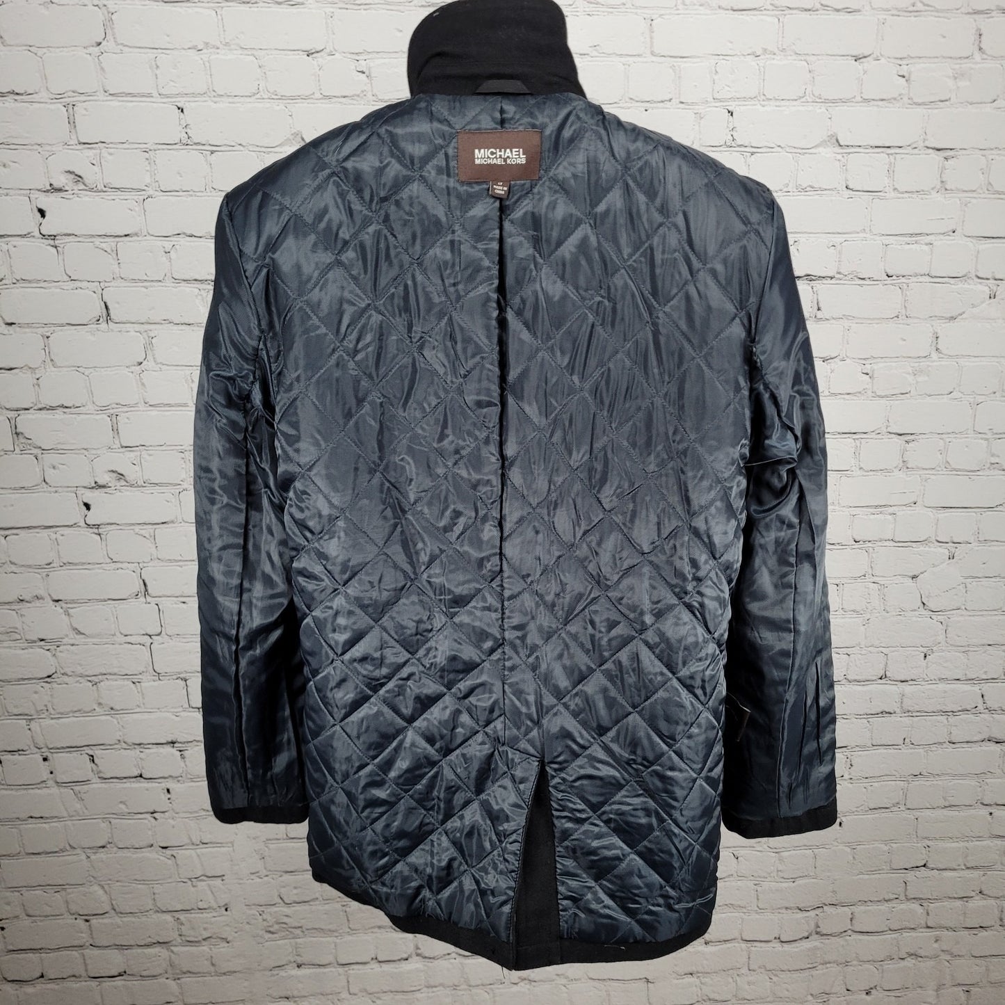 Michael Kors Black Wool Blend Insulated Quilted Lining Buttoned Coat Size LT