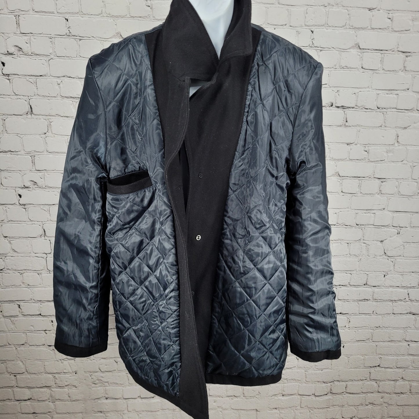 Michael Kors Black Wool Blend Insulated Quilted Lining Buttoned Coat Size LT