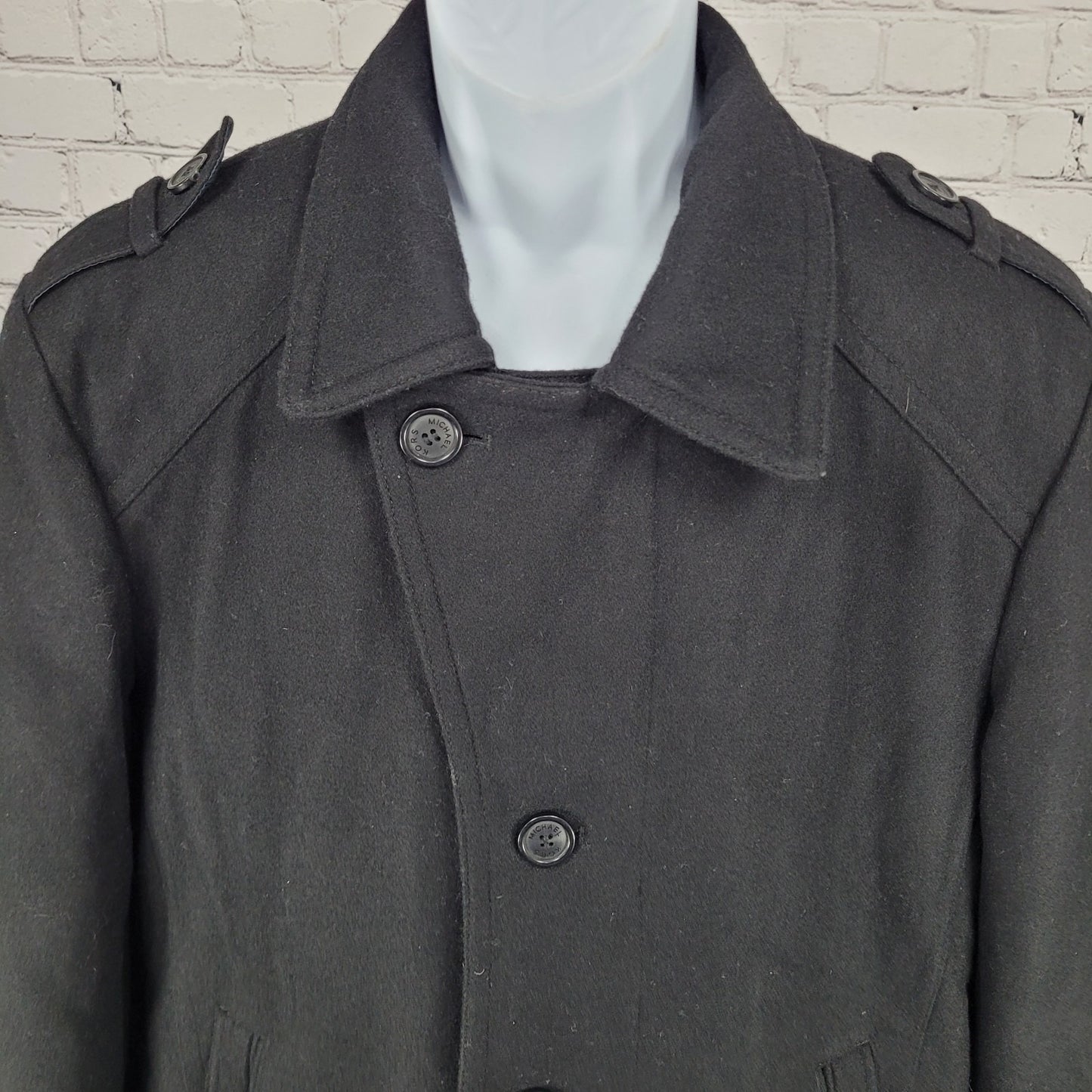 Michael Kors Black Wool Blend Insulated Quilted Lining Buttoned Coat Size LT