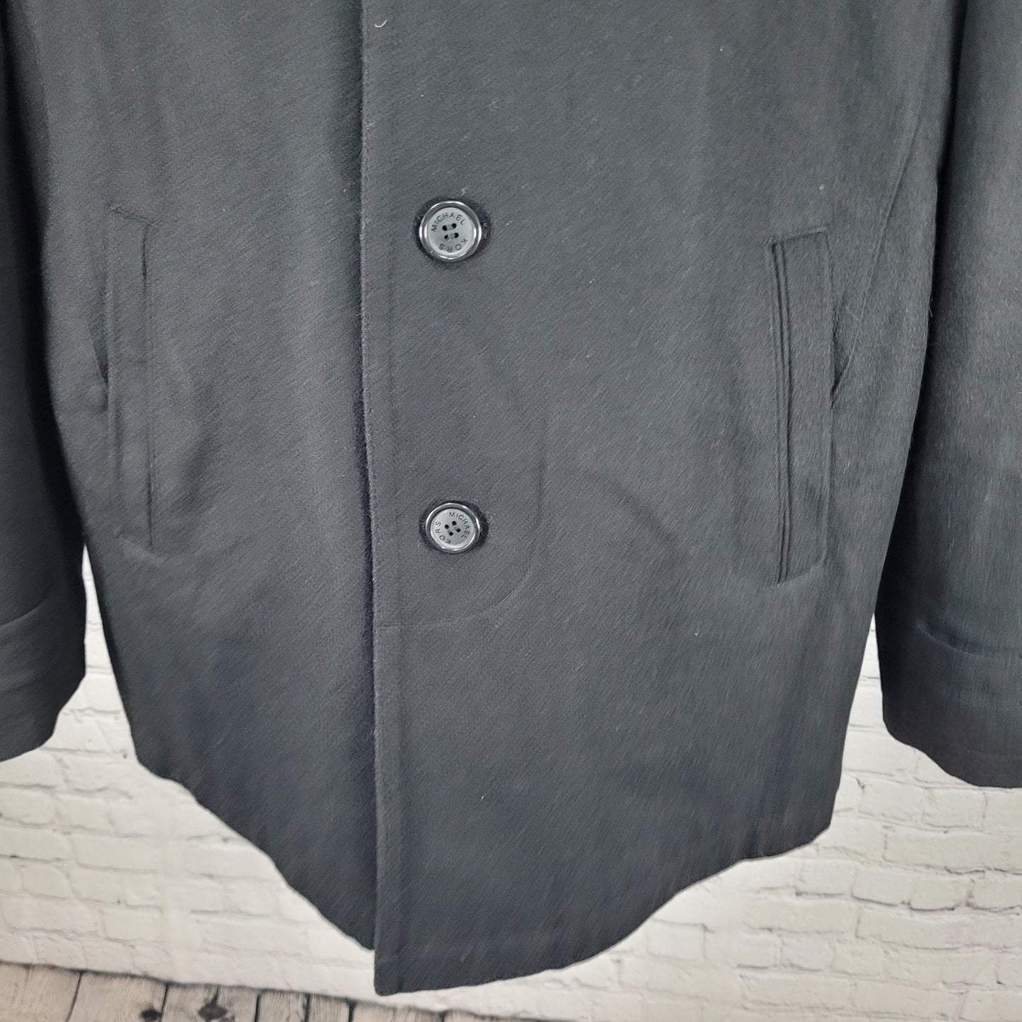 Michael Kors Black Wool Blend Insulated Quilted Lining Buttoned Coat Size LT