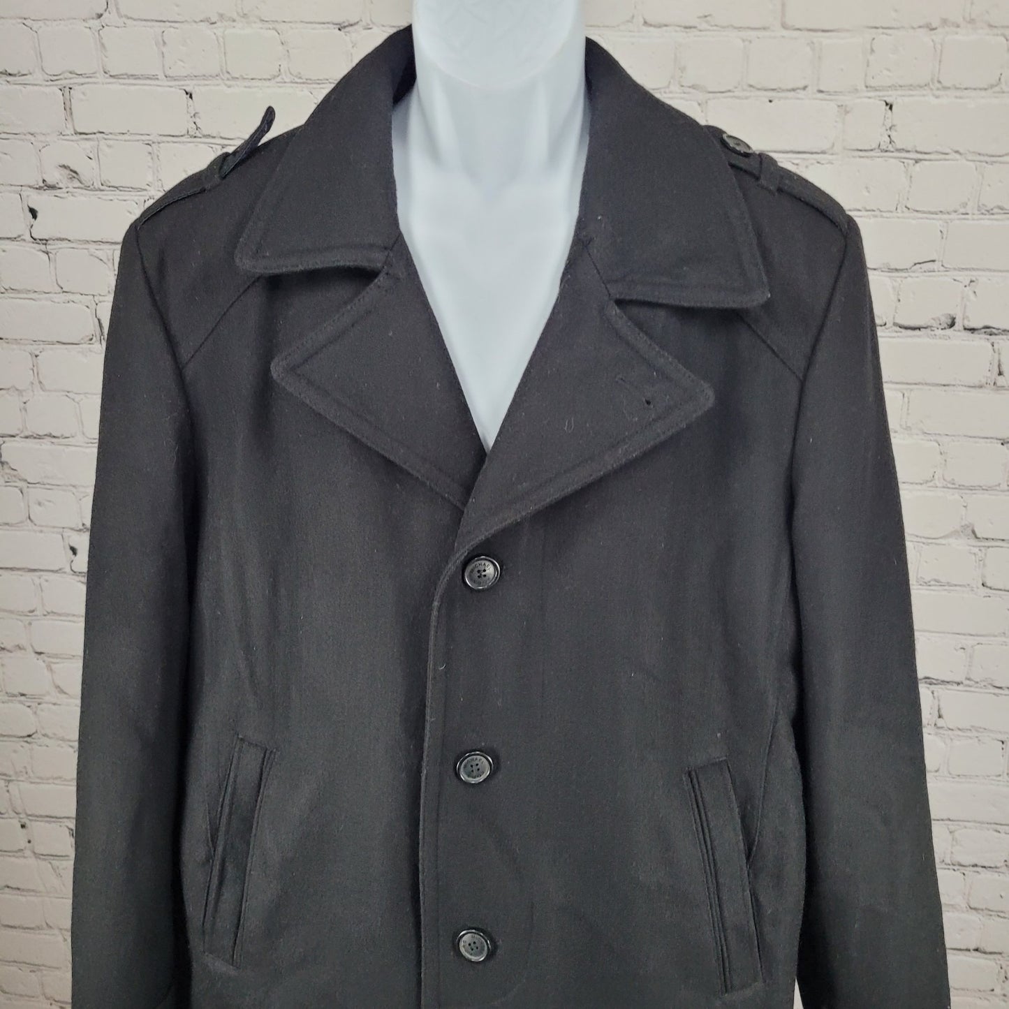 Michael Kors Black Wool Blend Insulated Quilted Lining Buttoned Coat Size LT