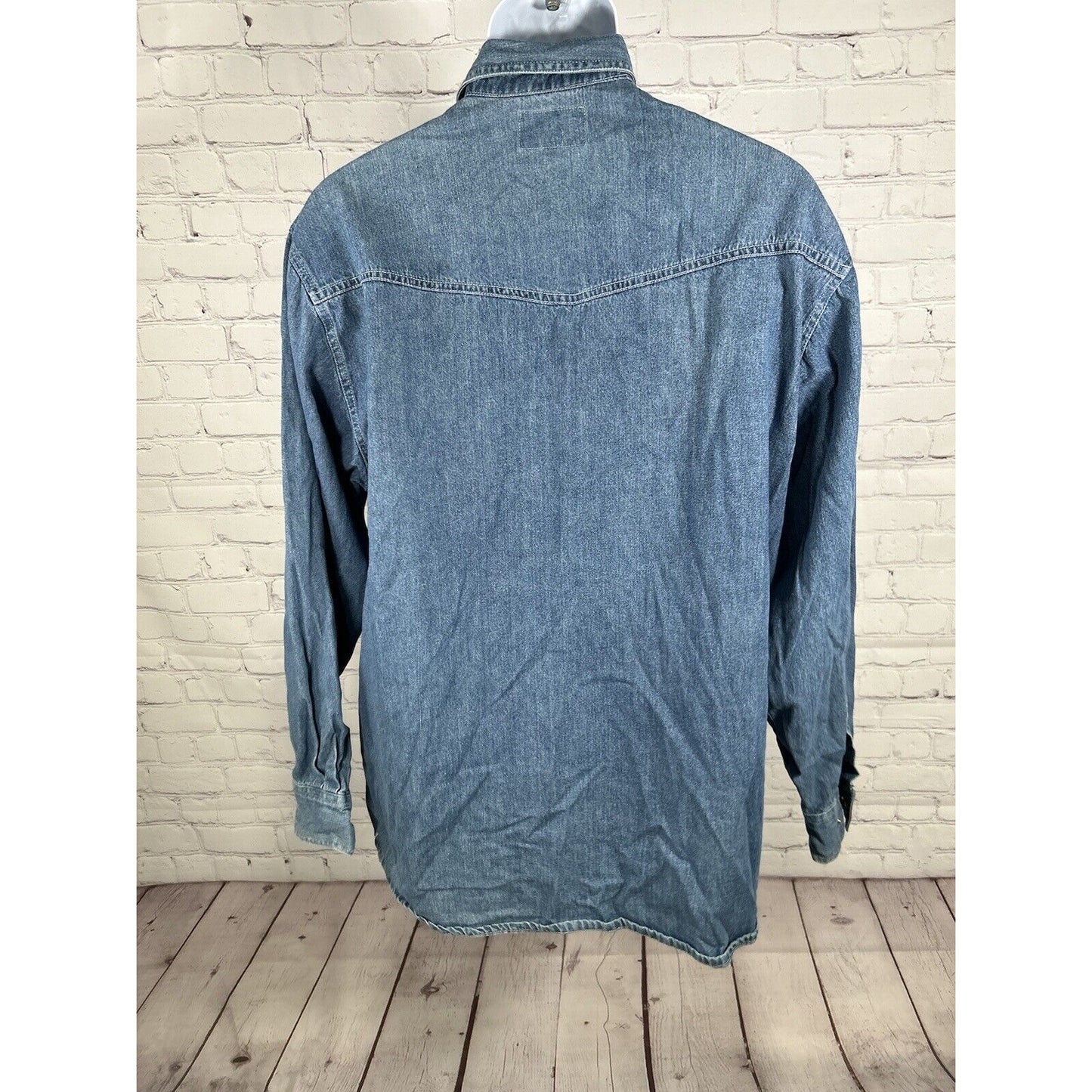 VTG Sunbelt Sportswear Medium Wash Long Sleeve Pearl Snap Button Up Shirt Men L