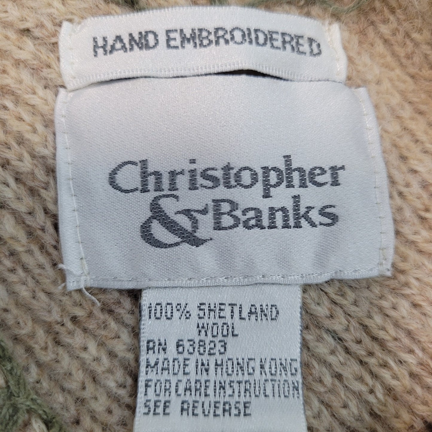 VTG Christopher & Banks Shetland Wool Knit Hand Embroidered Poncho Sweater O/S