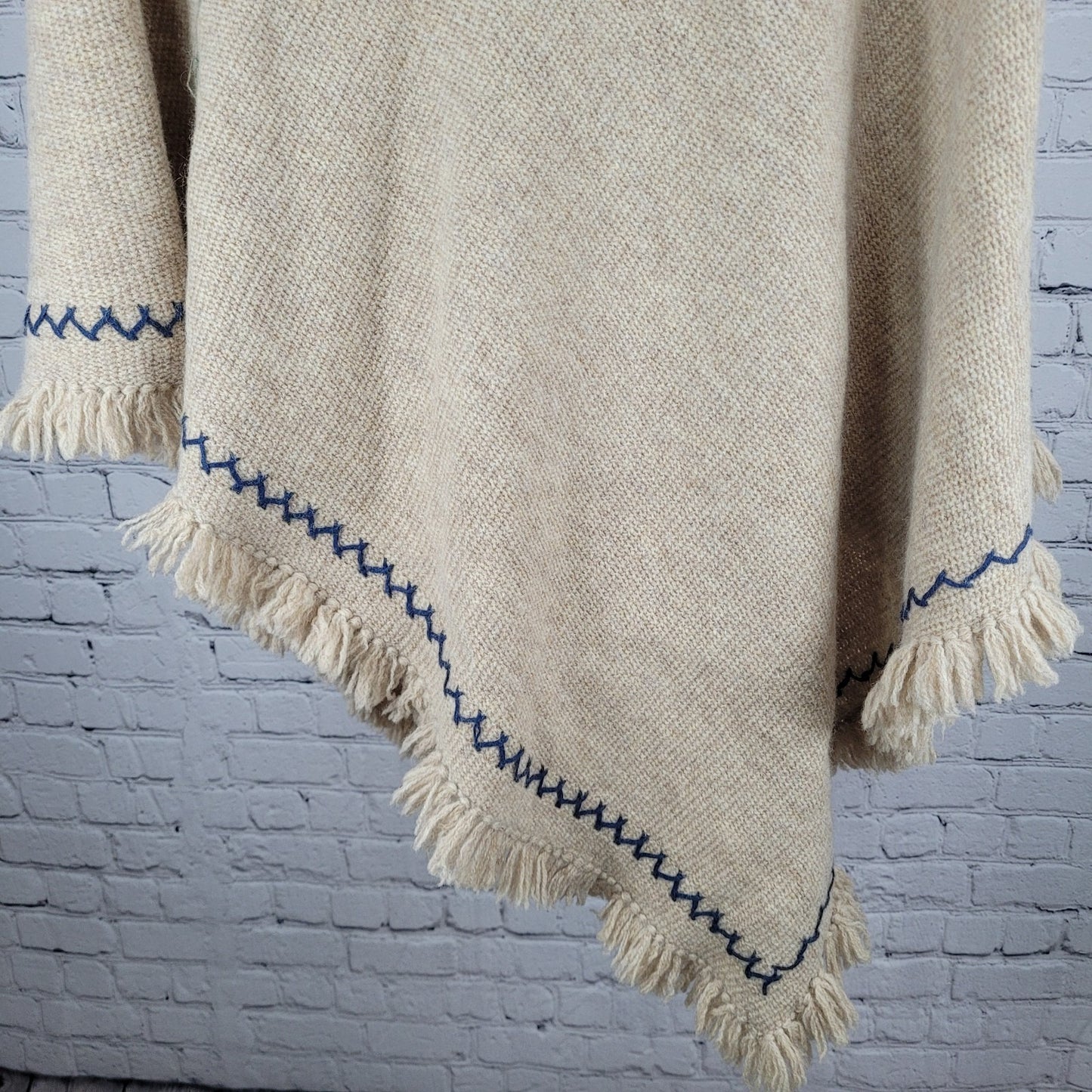 VTG Christopher & Banks Shetland Wool Knit Hand Embroidered Poncho Sweater O/S