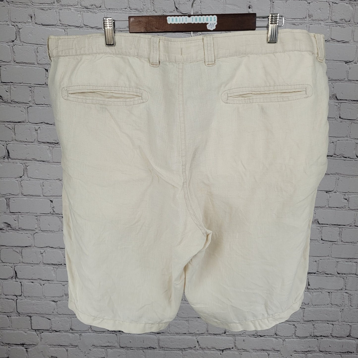 Tommy Bahama Beige 100% Linen Zip & Drawstring Breathable Shorts Size LT (42x11)