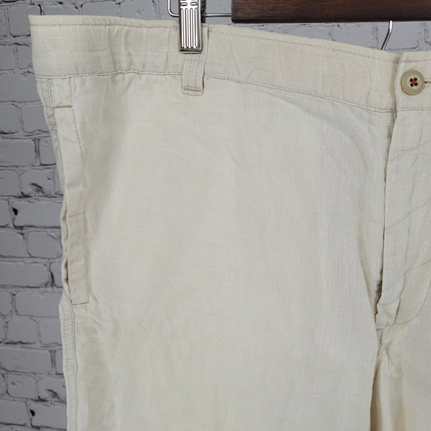 Tommy Bahama Beige 100% Linen Zip & Drawstring Breathable Shorts Size LT (42x11)