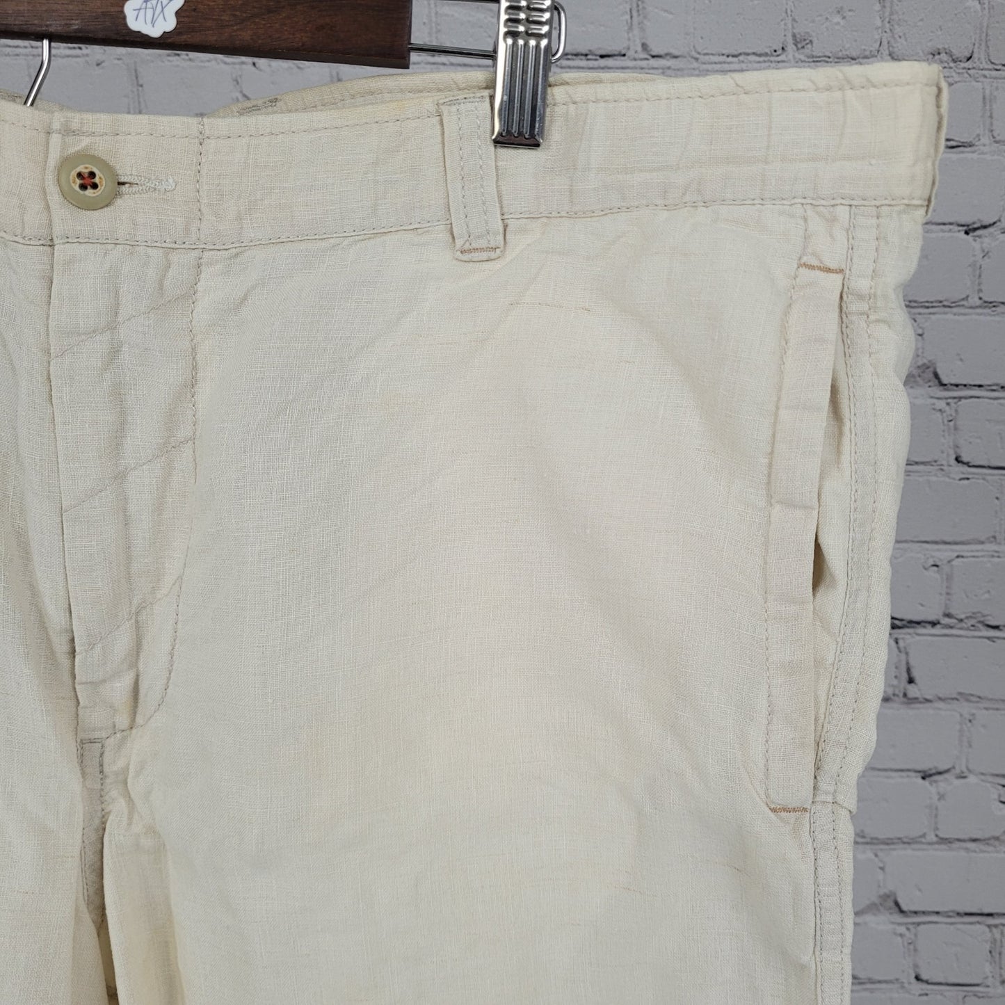 Tommy Bahama Beige 100% Linen Zip & Drawstring Breathable Shorts Size LT (42x11)