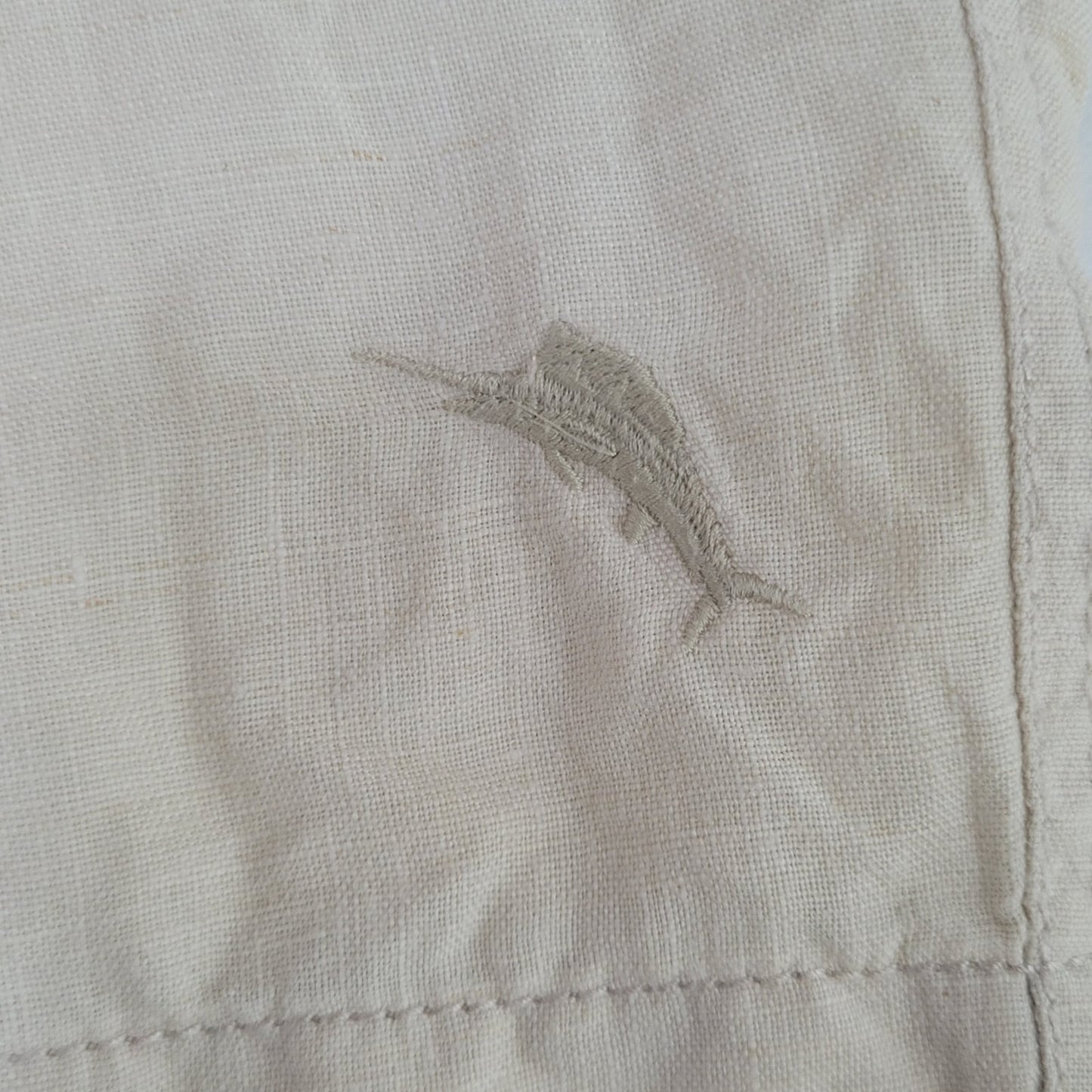 Tommy Bahama Beige 100% Linen Zip & Drawstring Breathable Shorts Size LT (42x11)