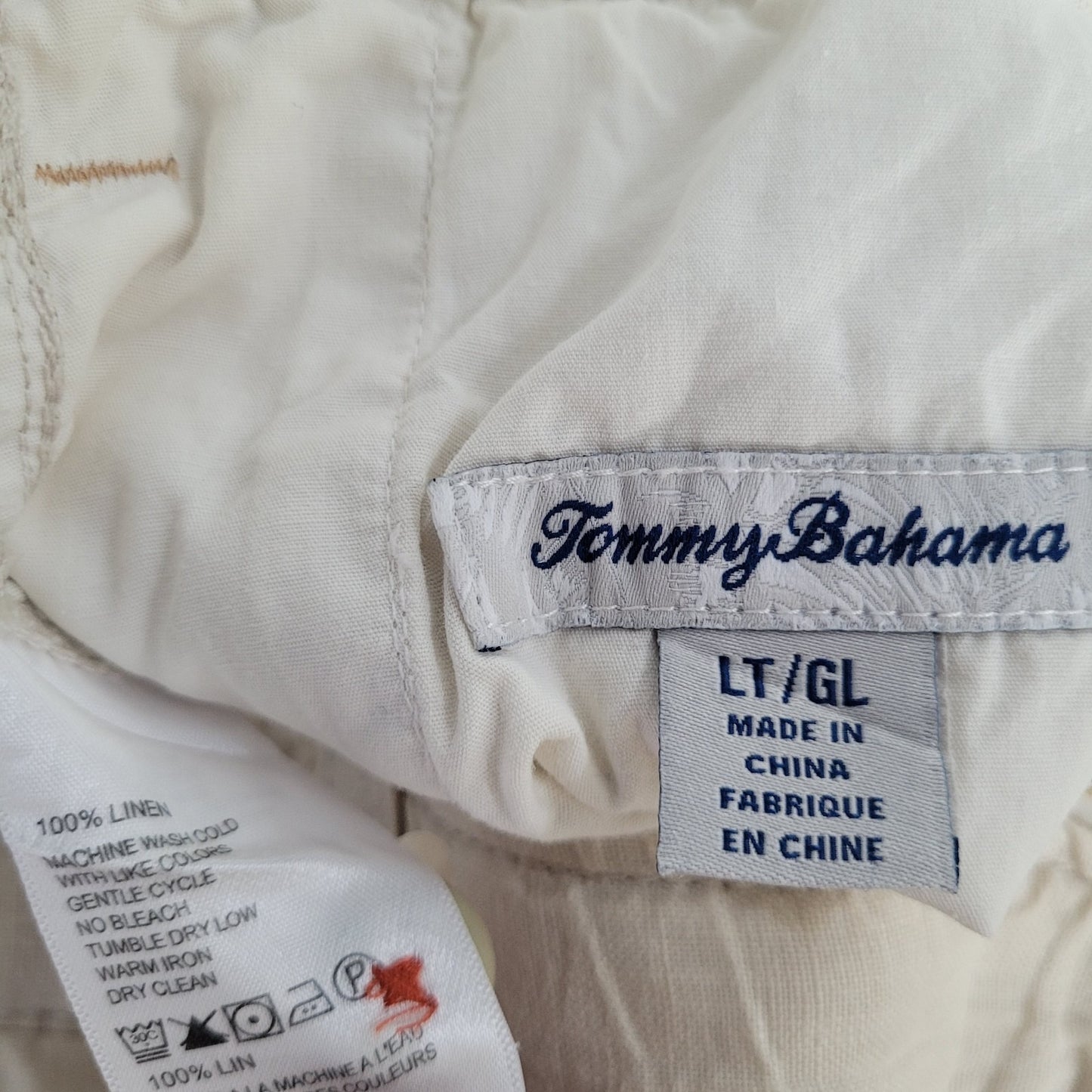 Tommy Bahama Beige 100% Linen Zip & Drawstring Breathable Shorts Size LT (42x11)