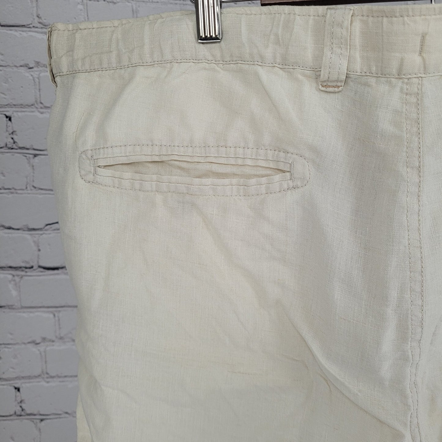 Tommy Bahama Beige 100% Linen Zip & Drawstring Breathable Shorts Size LT (42x11)