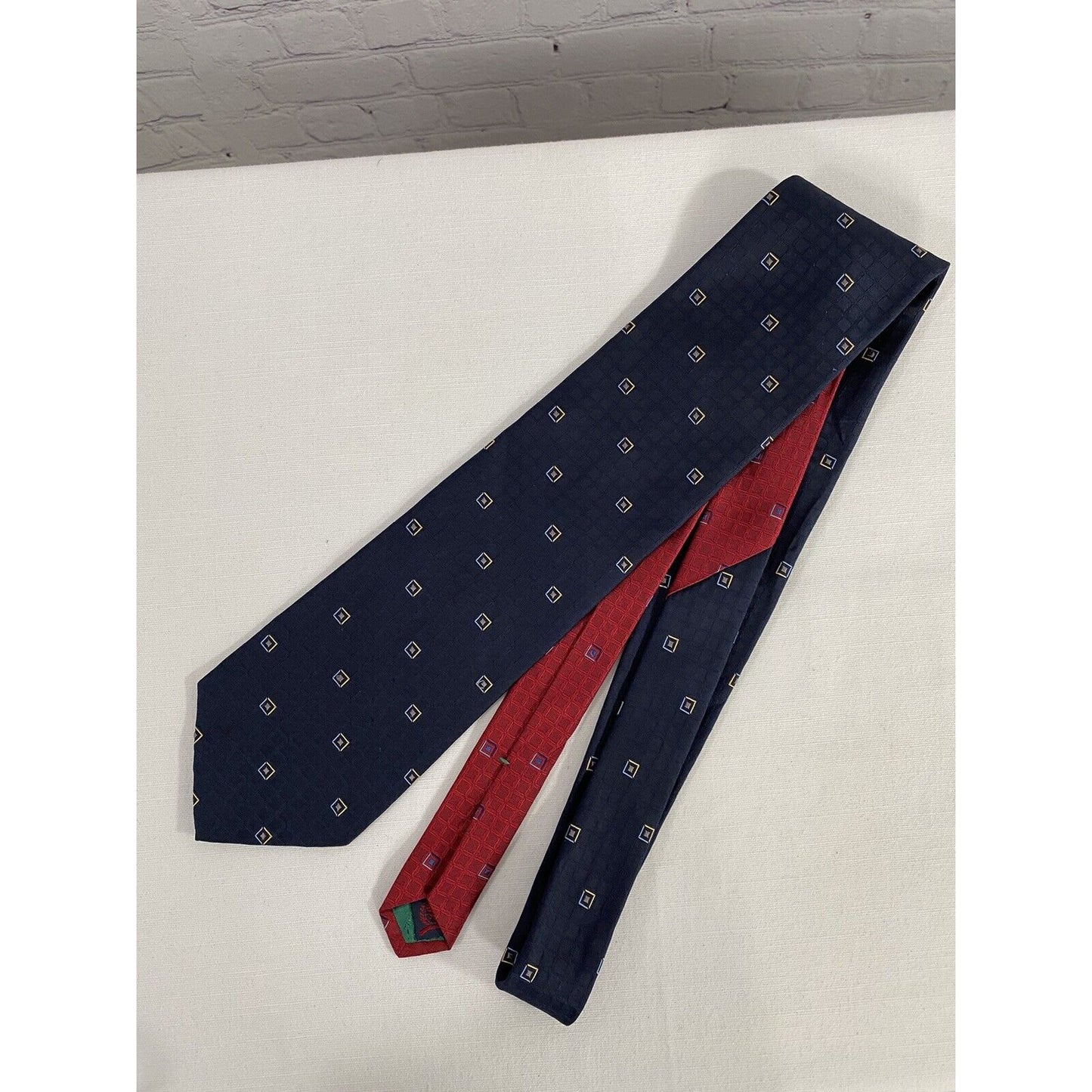 Tommy Hilfiger Red Blue Box Pattern 100% Silk Necktie 59” x 3.5"
