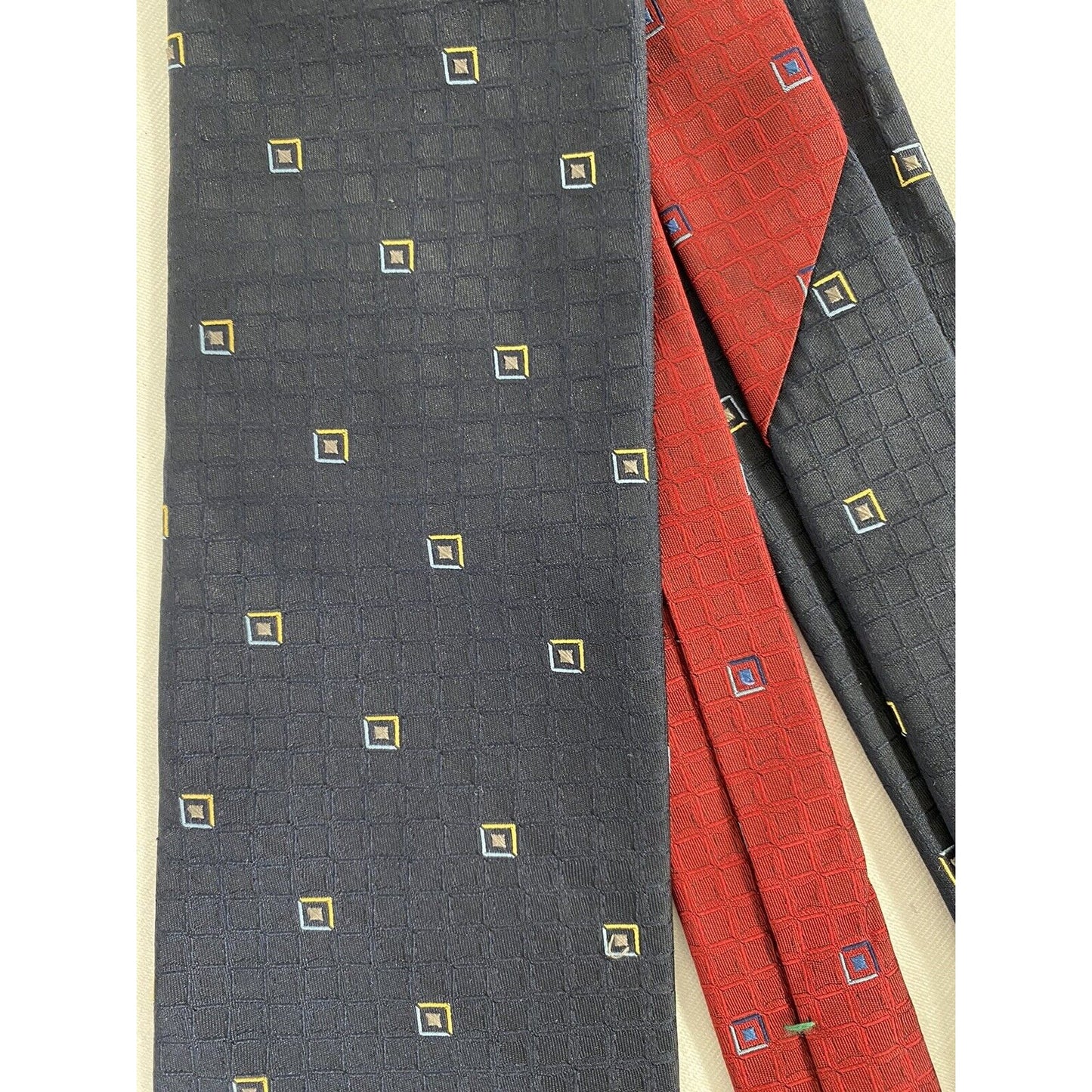 Tommy Hilfiger Red Blue Box Pattern 100% Silk Necktie 59” x 3.5"