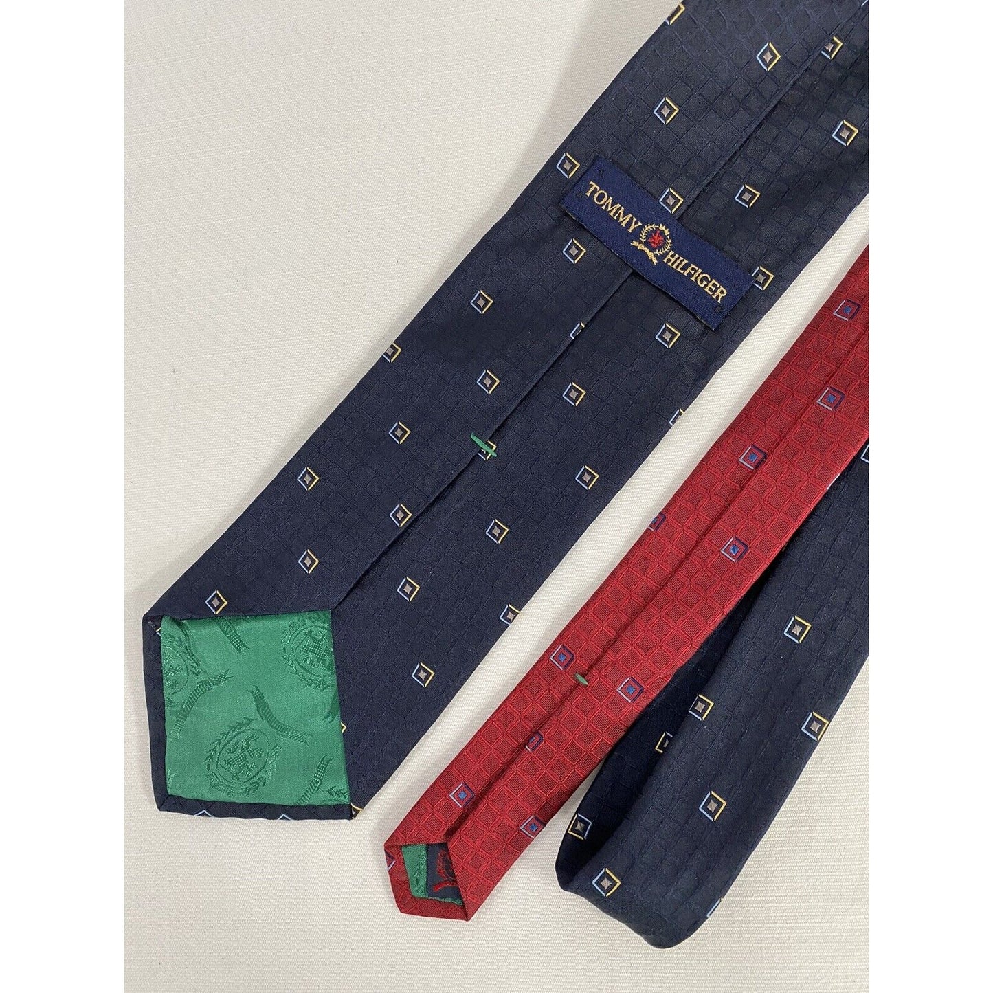 Tommy Hilfiger Red Blue Box Pattern 100% Silk Necktie 59” x 3.5"