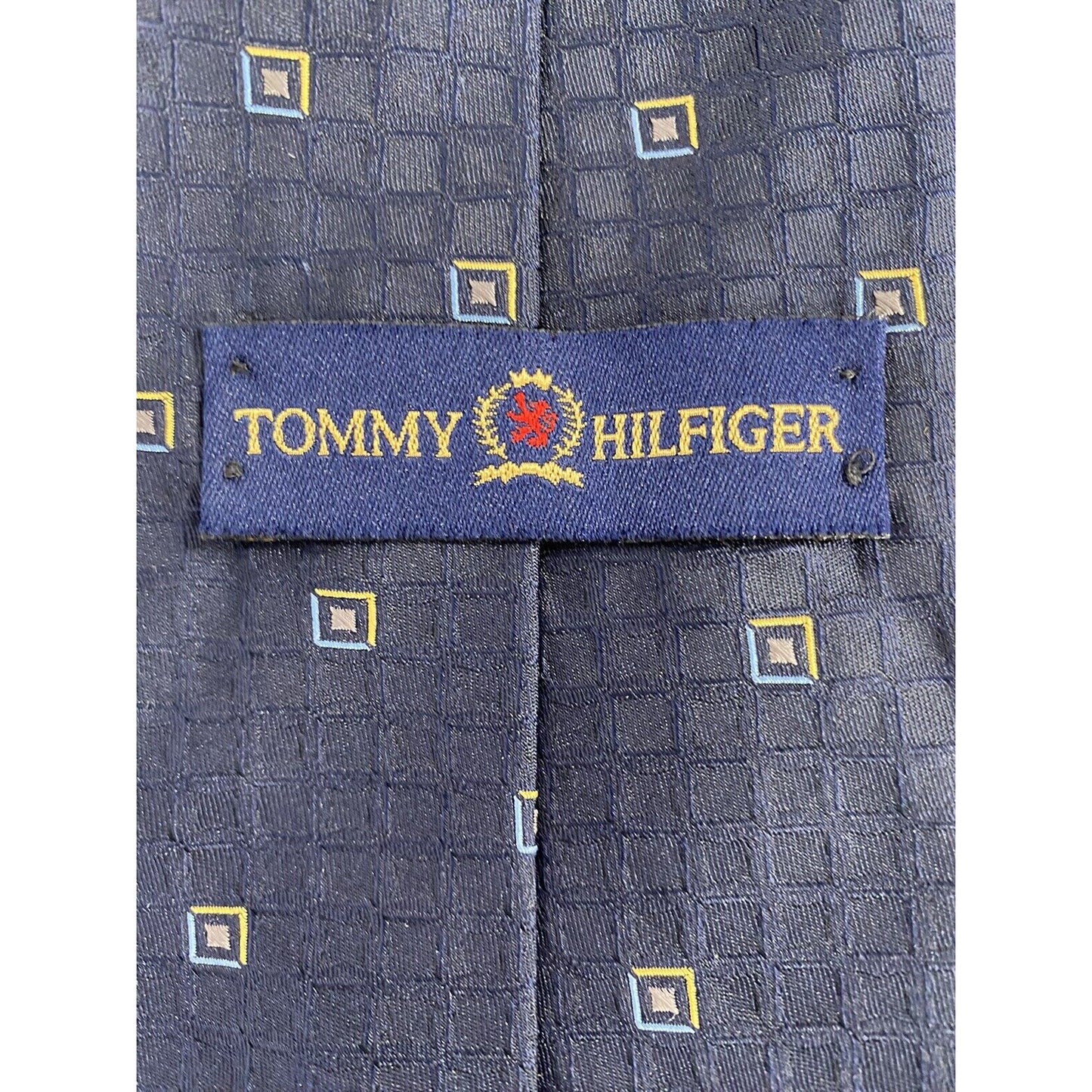 Tommy Hilfiger Red Blue Box Pattern 100% Silk Necktie 59” x 3.5"