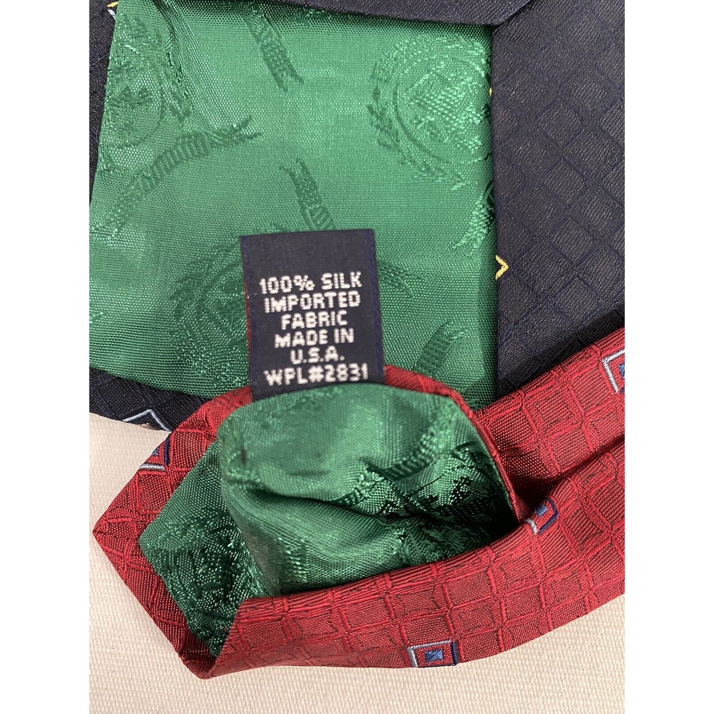 Tommy Hilfiger Red Blue Box Pattern 100% Silk Necktie 59” x 3.5"