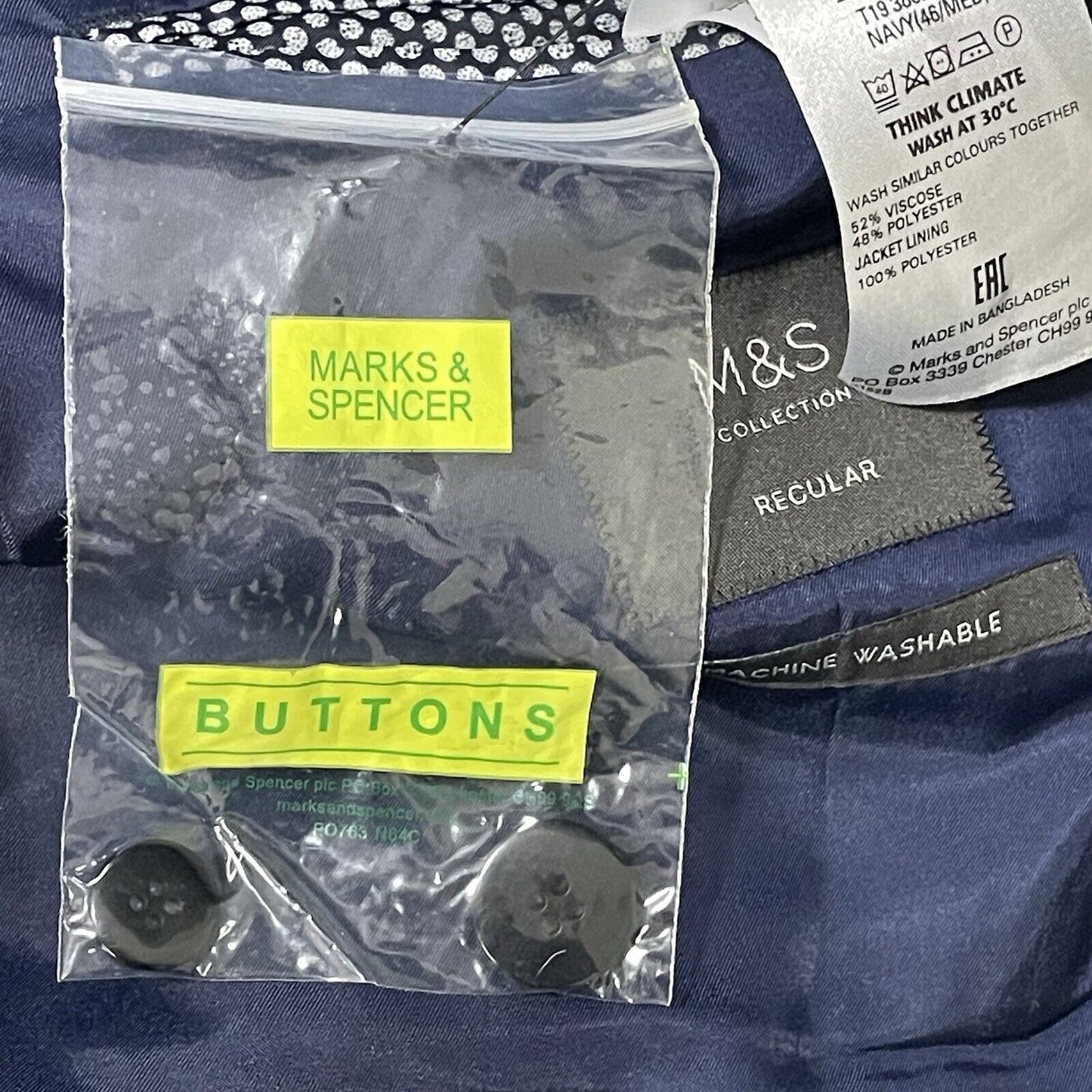 Marks & Spencer Black Blue Check Easy Care Sports Jacket Blazer Size 48