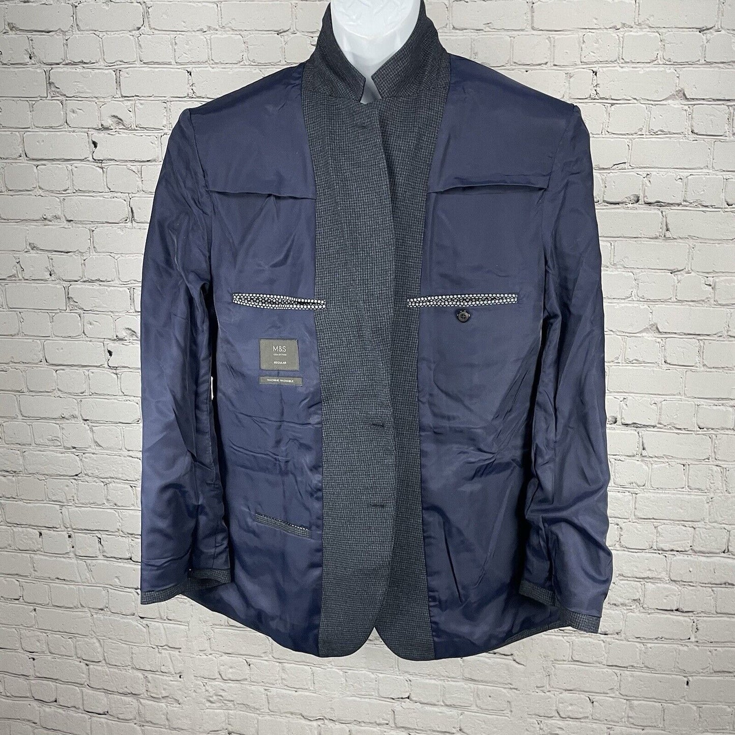 Marks & Spencer Black Blue Check Easy Care Sports Jacket Blazer Size 48