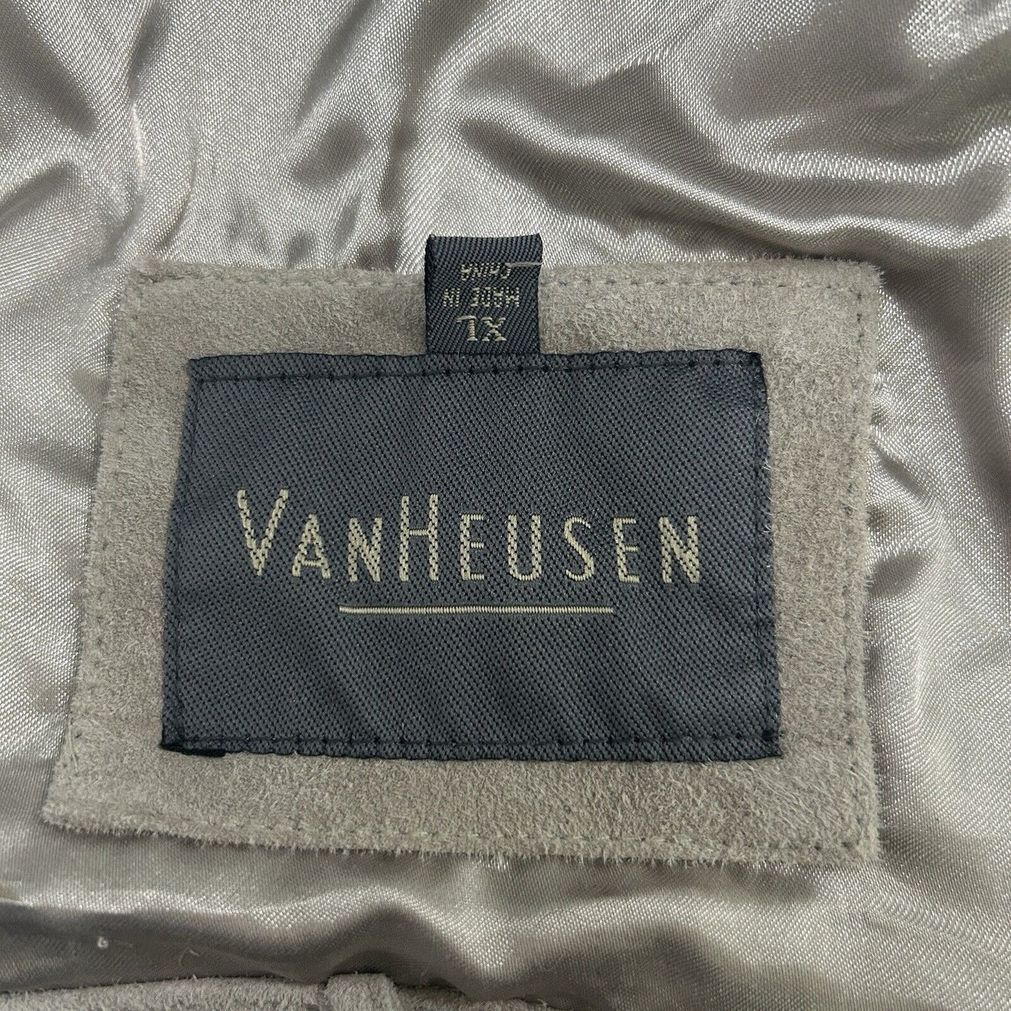 VTG Van Heusen Genuine Raw Leather Light Gray Button Up Jacket Coat Sixe XL