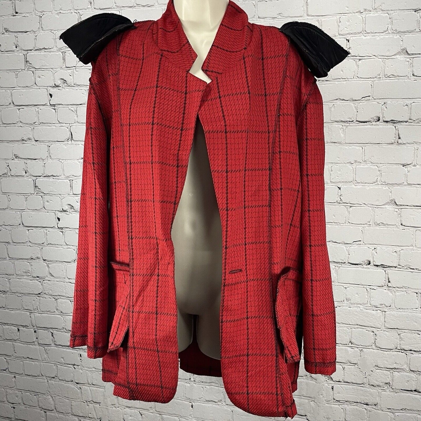 VTG Samantha USA Red Check One Button Lightweight Blazer Pockets Size 14