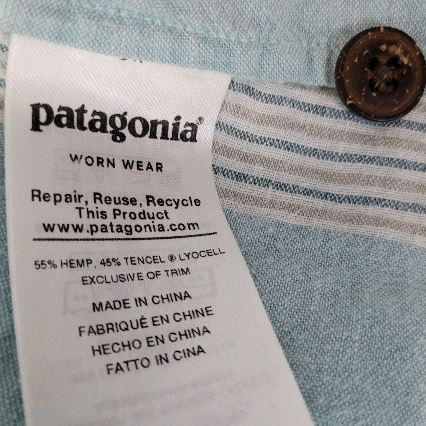 Patagonia Blue Striped Garden Island Hemp Blend Pockets Buttoned Dress Medium M