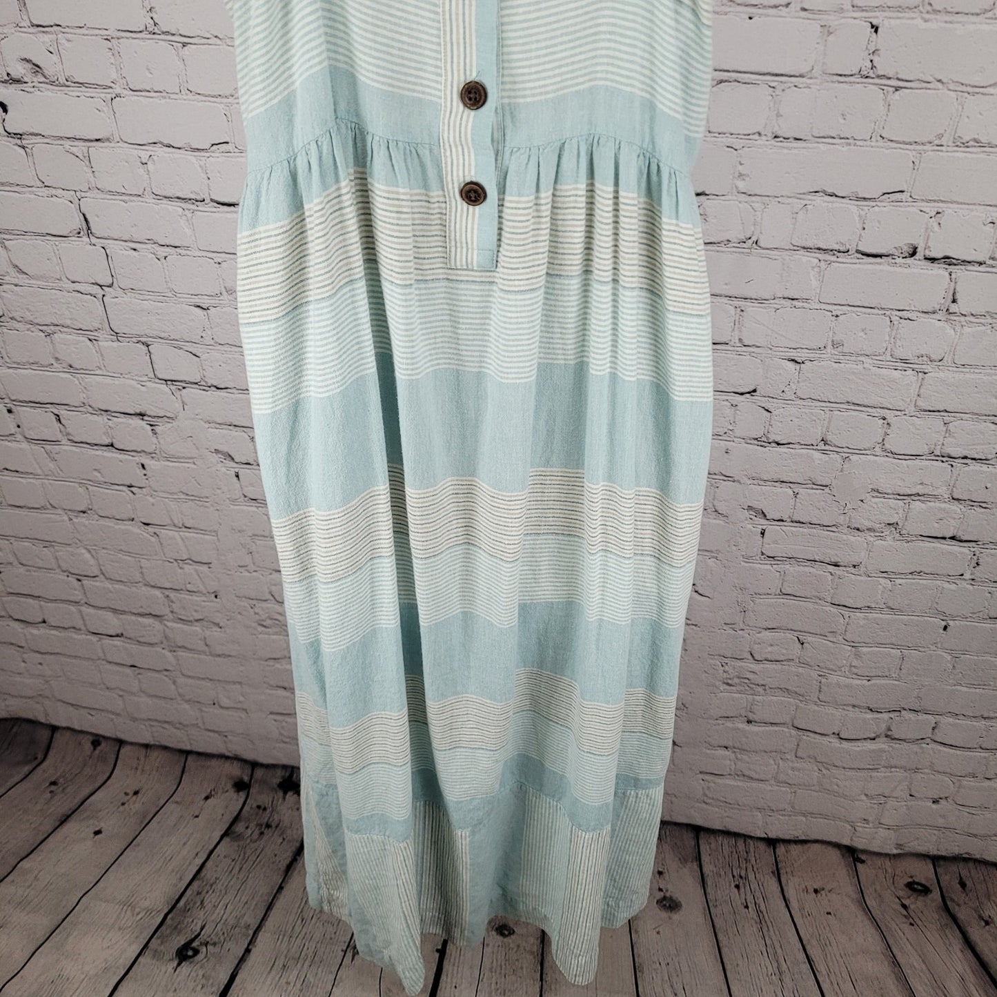 Patagonia Blue Striped Garden Island Hemp Blend Pockets Buttoned Dress Medium M