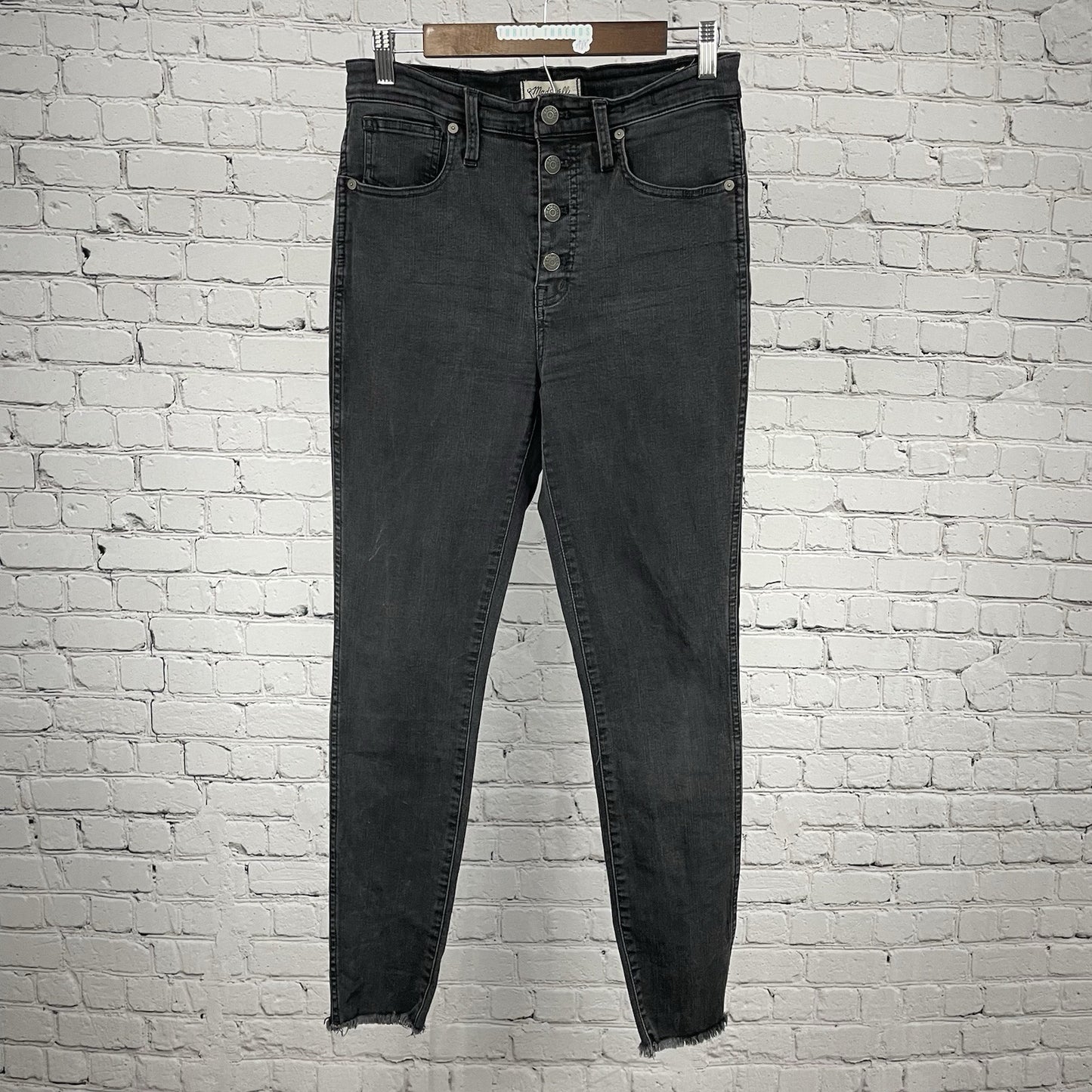 Madewell Black Grey Skinny High Rise Stretch Raw Hem Jeans Size 28 (29x29)