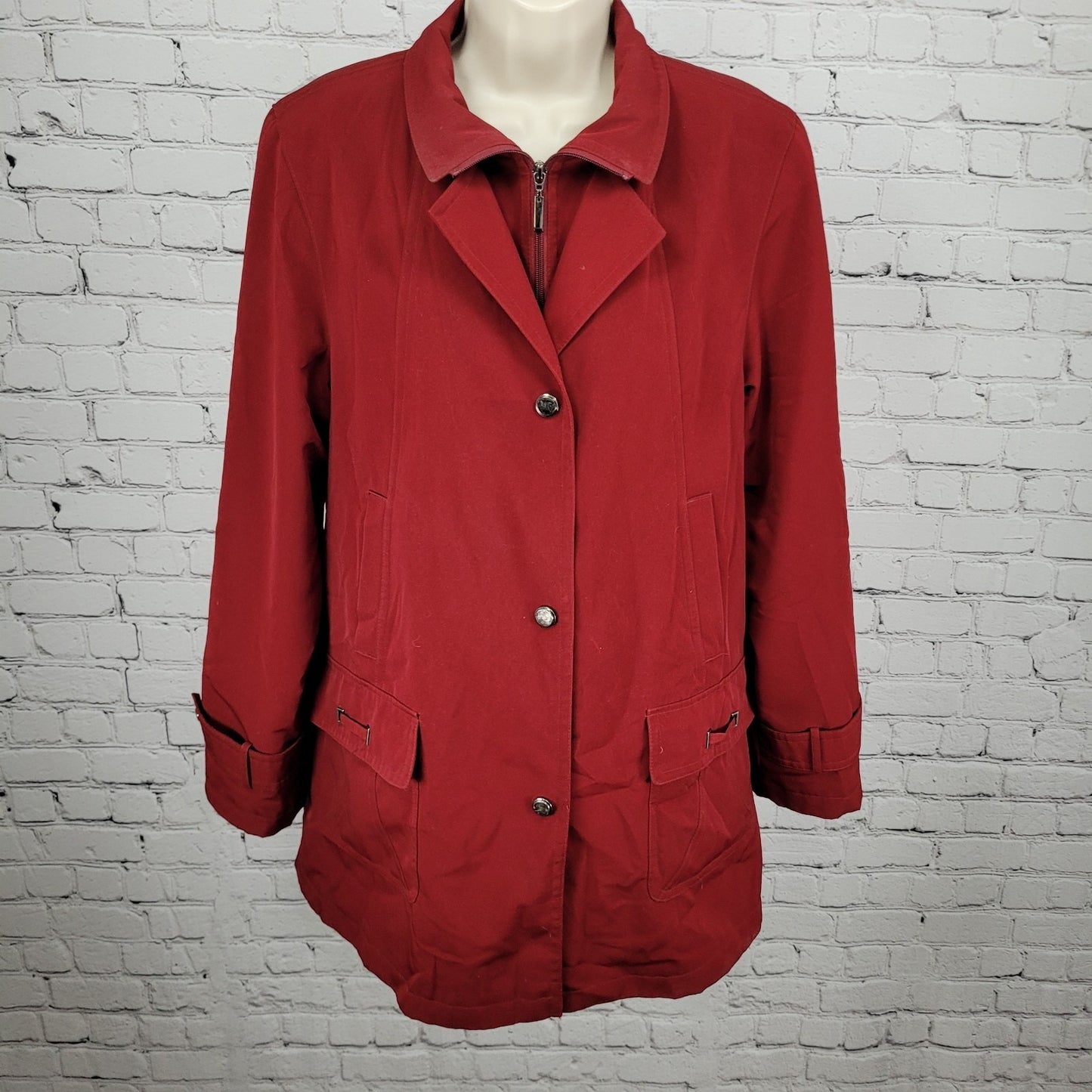 Gallery Red Full Zip Snap Lightweight Pockets Collared Jacket Size Medium M
